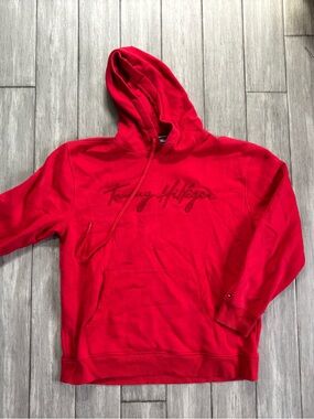 Tommy Hilfiger Bright Red Hoodie with Subtle Logo Trim